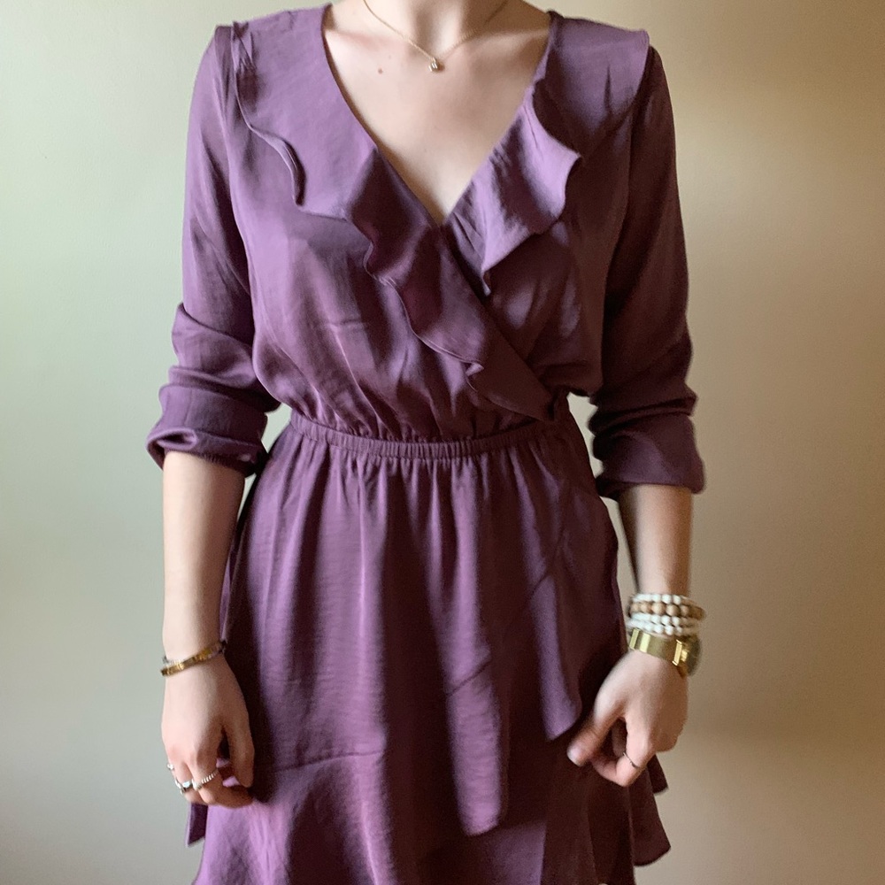 Satin flare ruffle dress from Express